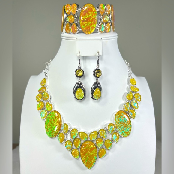 Yellow Triplet Opal 925 Large Necklace Bracelet Earrings
